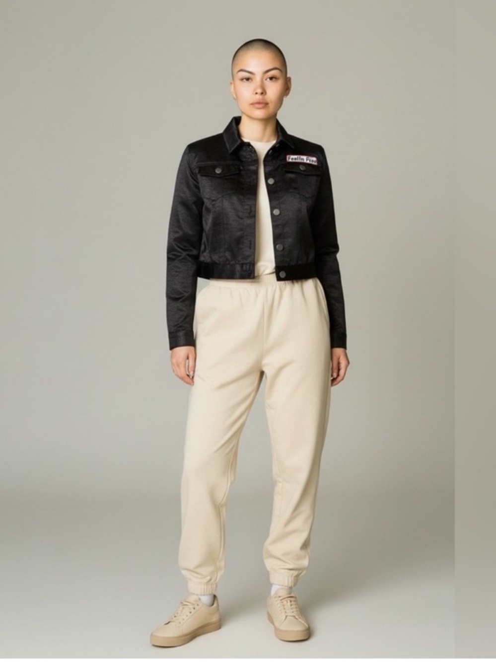 Urban outfitters Chic cropped black button front satin contemporary jacket small
